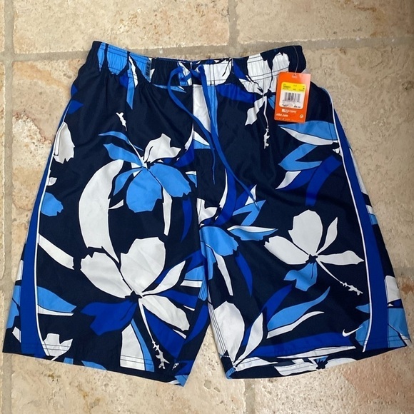NWT Nike Swim trunks board shorts Men’s M blue Tropical Pull On Beach Coastal - Picture 1 of 15